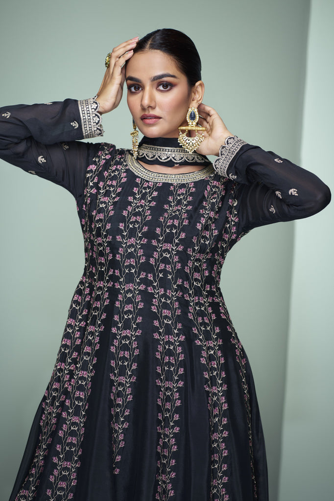 Black Coluer Partywear Embroidery Palazzo Suit