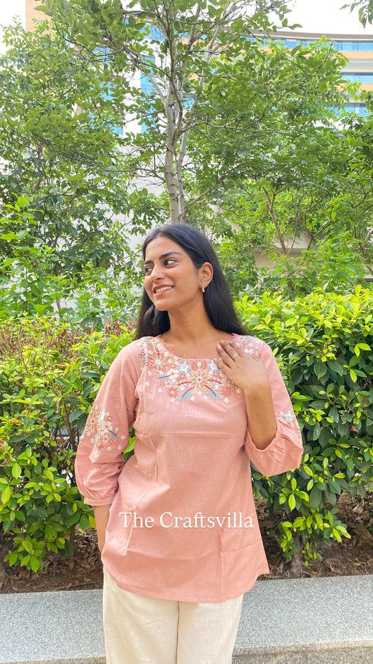 Peach Floral Cotton Top