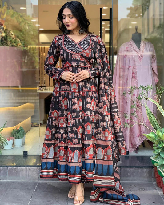 Pure Cotton Beautiful Block Printed Anarkali Kurta Set