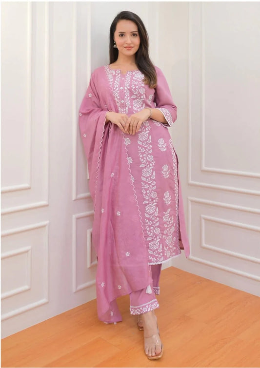 Beautiful Cotton Chikankari Embroidary Work Kurta Set