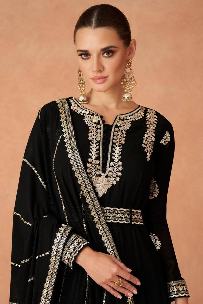 Black Georgette Embroidery Anarkali Dress With Duppta Gown