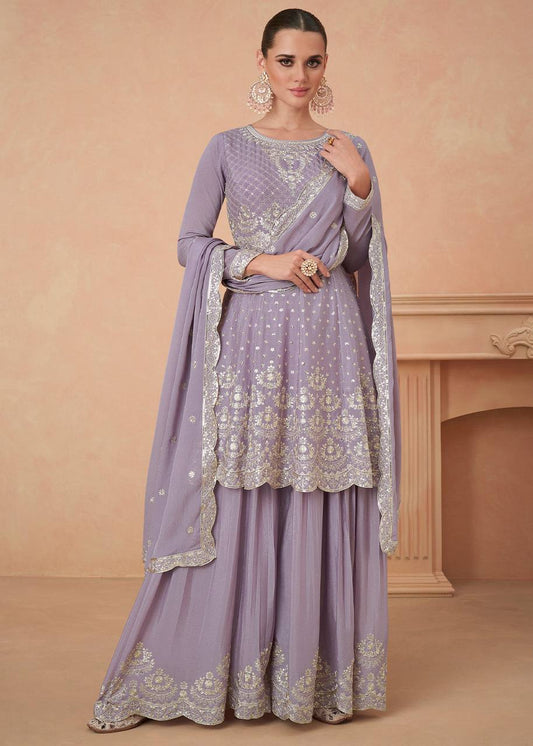 Purpal Colour Chinon Fabric Partywear Sharara Salwar Suit