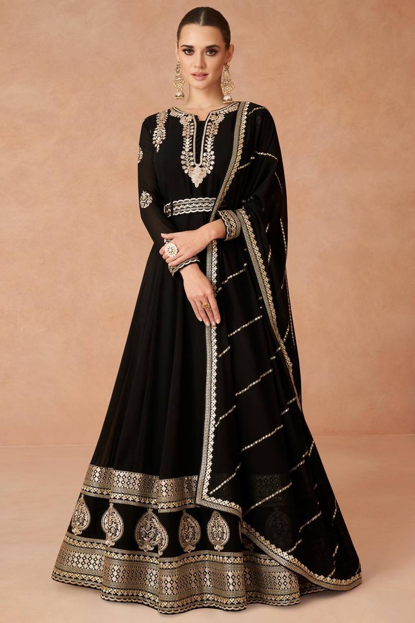 Black Georgette Embroidery Anarkali Dress With Duppta Gown