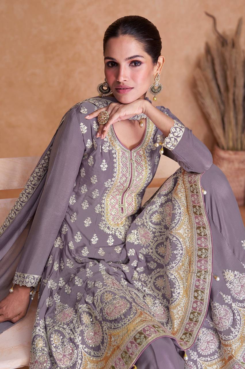 Purple  Festival Partywear Georgette Salwar Palazzo Dress