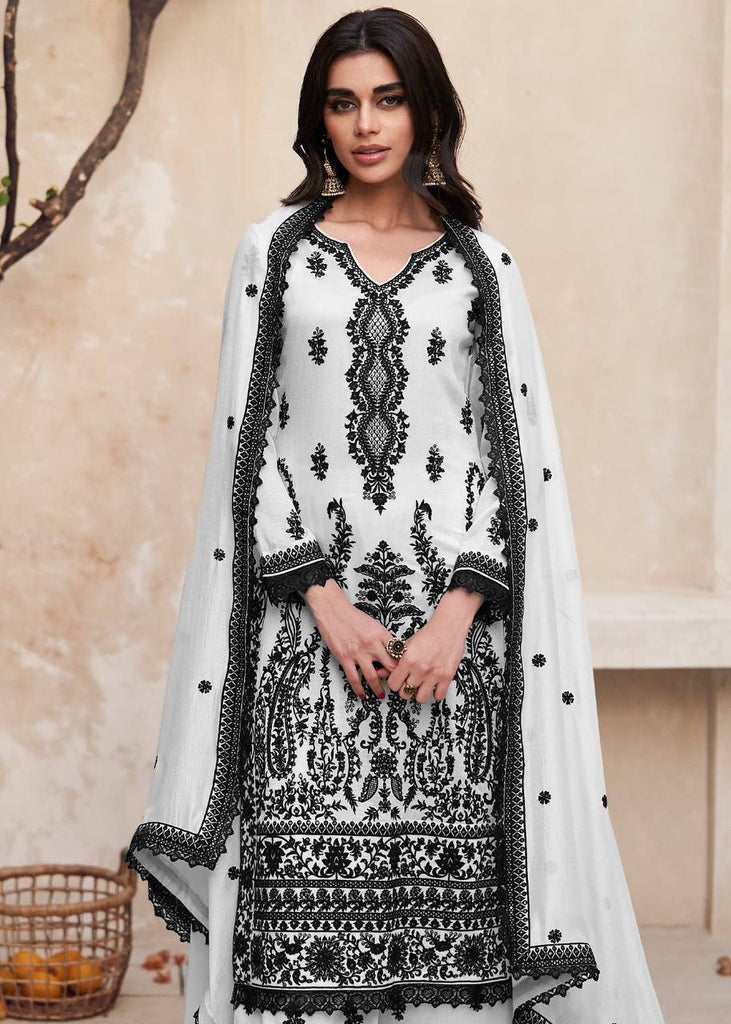 Black And White Chikankari Kurta With Palazzo Salwar Suit Set