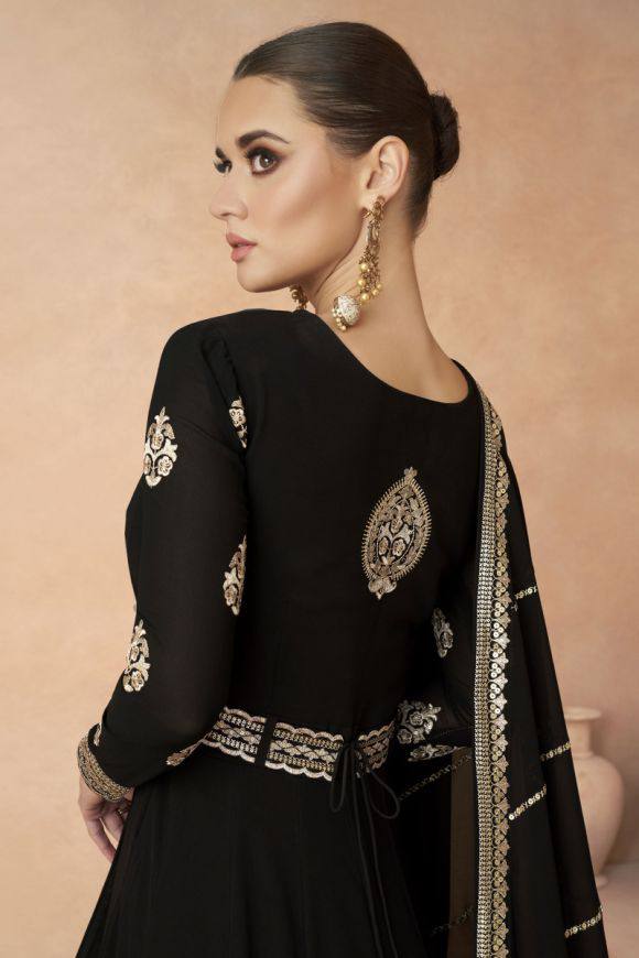 Black Georgette Embroidery Anarkali Dress With Duppta Gown