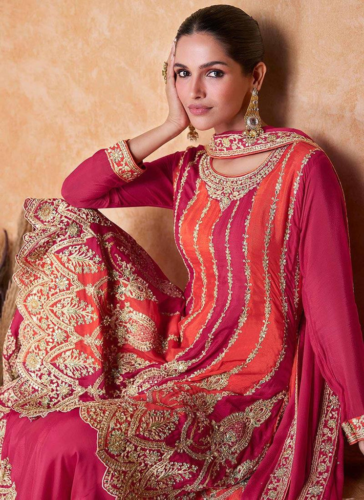 Orange Colure Partywear Sharara Suit With Embroidery