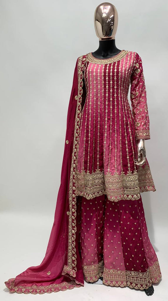 Pink Color Chinon Base Party Wear Sharara Suit