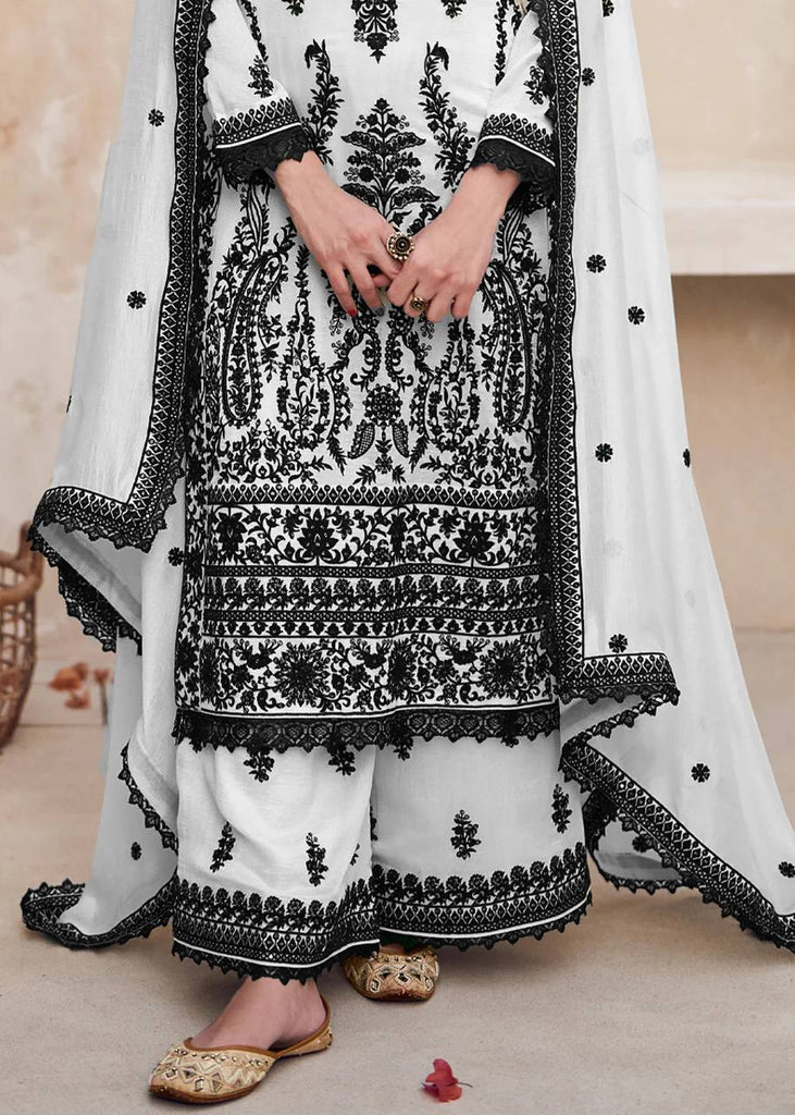 Black And White Chikankari Kurta With Palazzo Salwar Suit Set