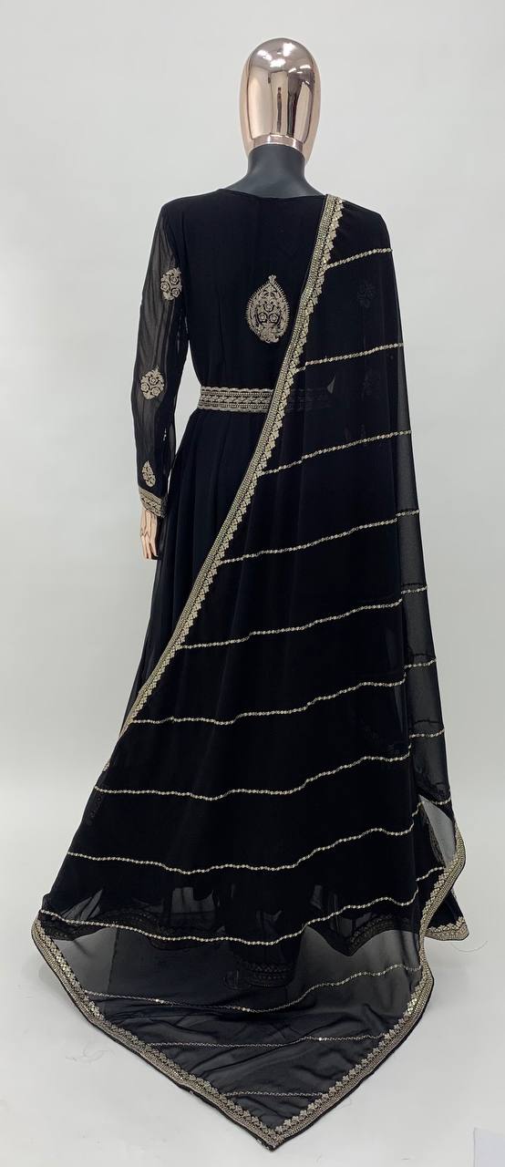 Black Georgette Embroidery Anarkali Dress With Duppta Gown