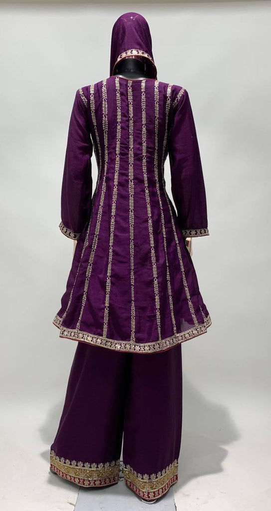 Superb Purple Color Chinon Fabric Partywear Suit