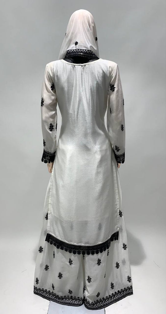 Black And White Chikankari Kurta With Palazzo Salwar Suit Set