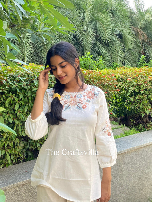 Off-White Cotton Embroidered Top