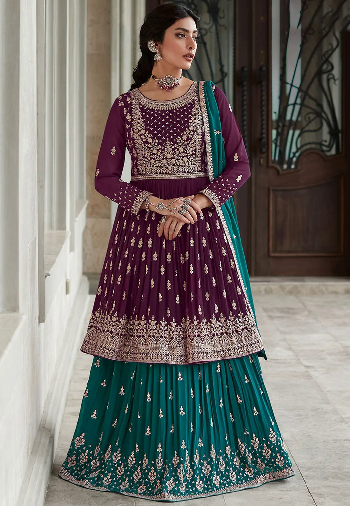 Purapl Coluer Readymade Indian Pakistani Weeding Party Salwar Kameez Lehenga Suit