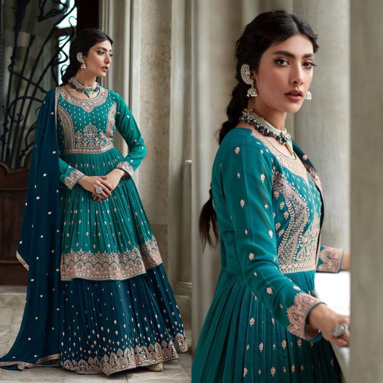 Skyblue Coluer Readymade Indian Pakistani Weeding Party Salwar Kameez Lehenga Suit