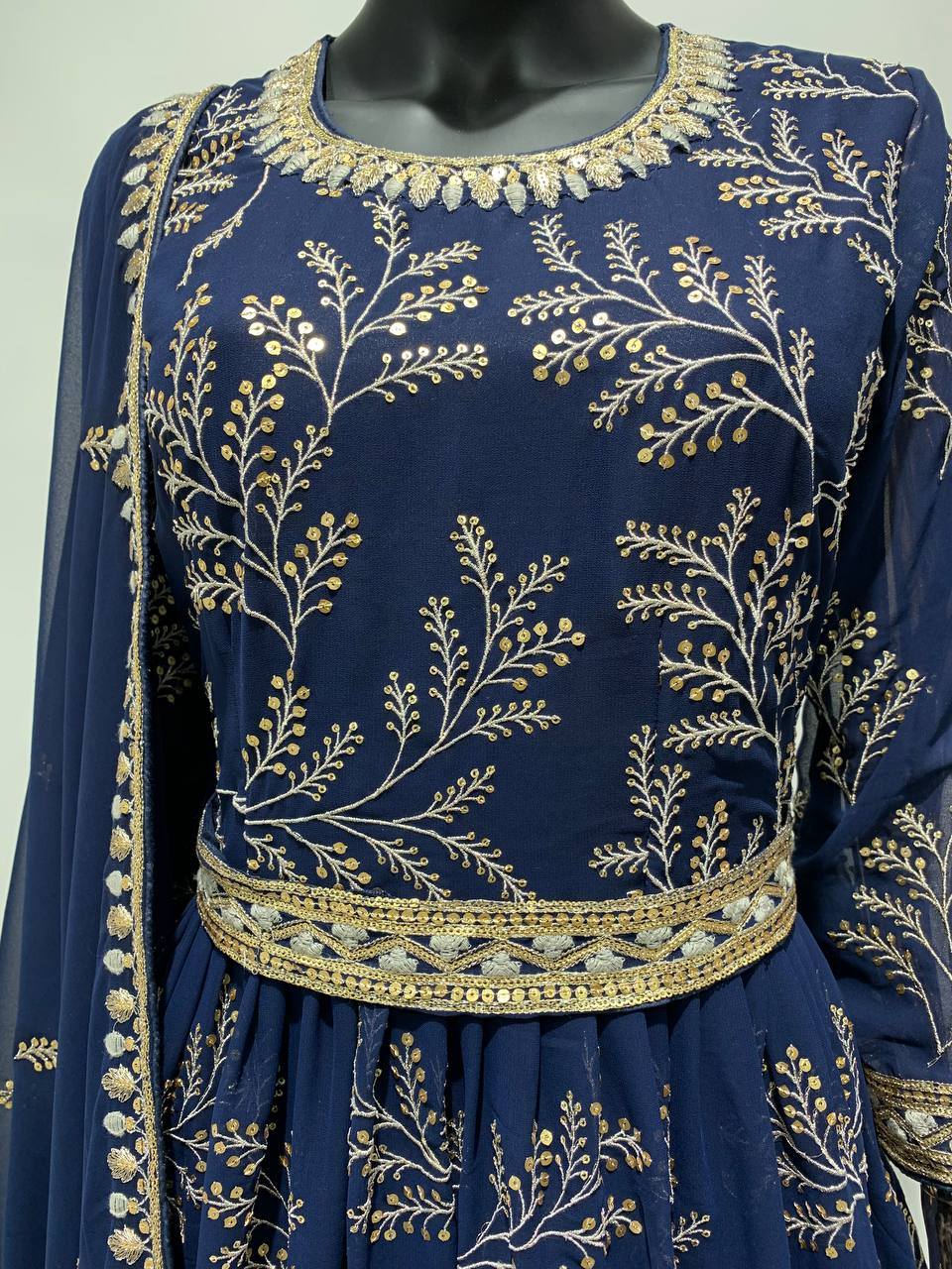 Readymade Blue Block Printed Anarkali Suit