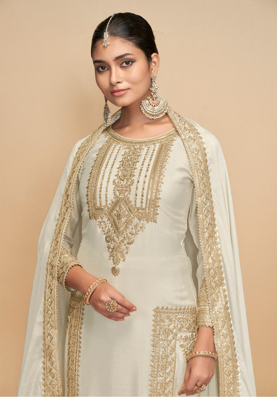 Partywear White Color Embroidery Salwar Kameez Suit