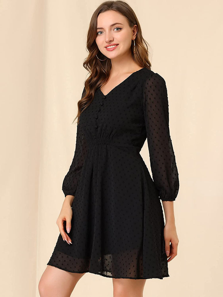 Gorgeous Black Fit & Flare V-Neck Georgette Dress