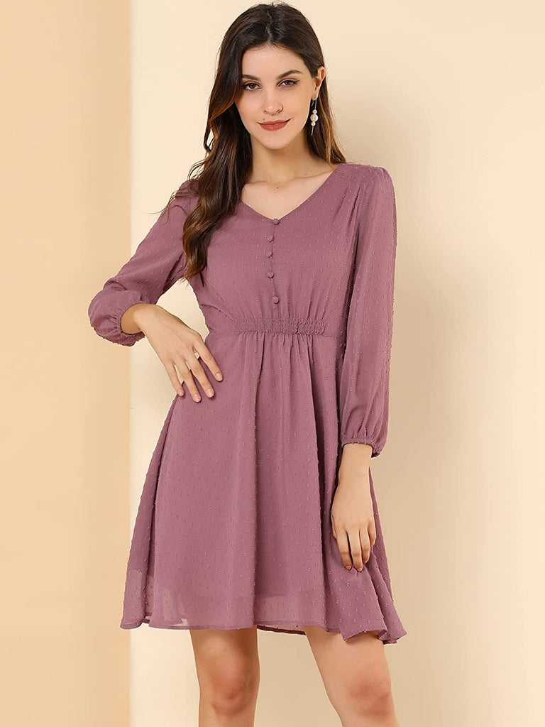 Rosy Brown Fit & Flare V-Neck Georgette Dress