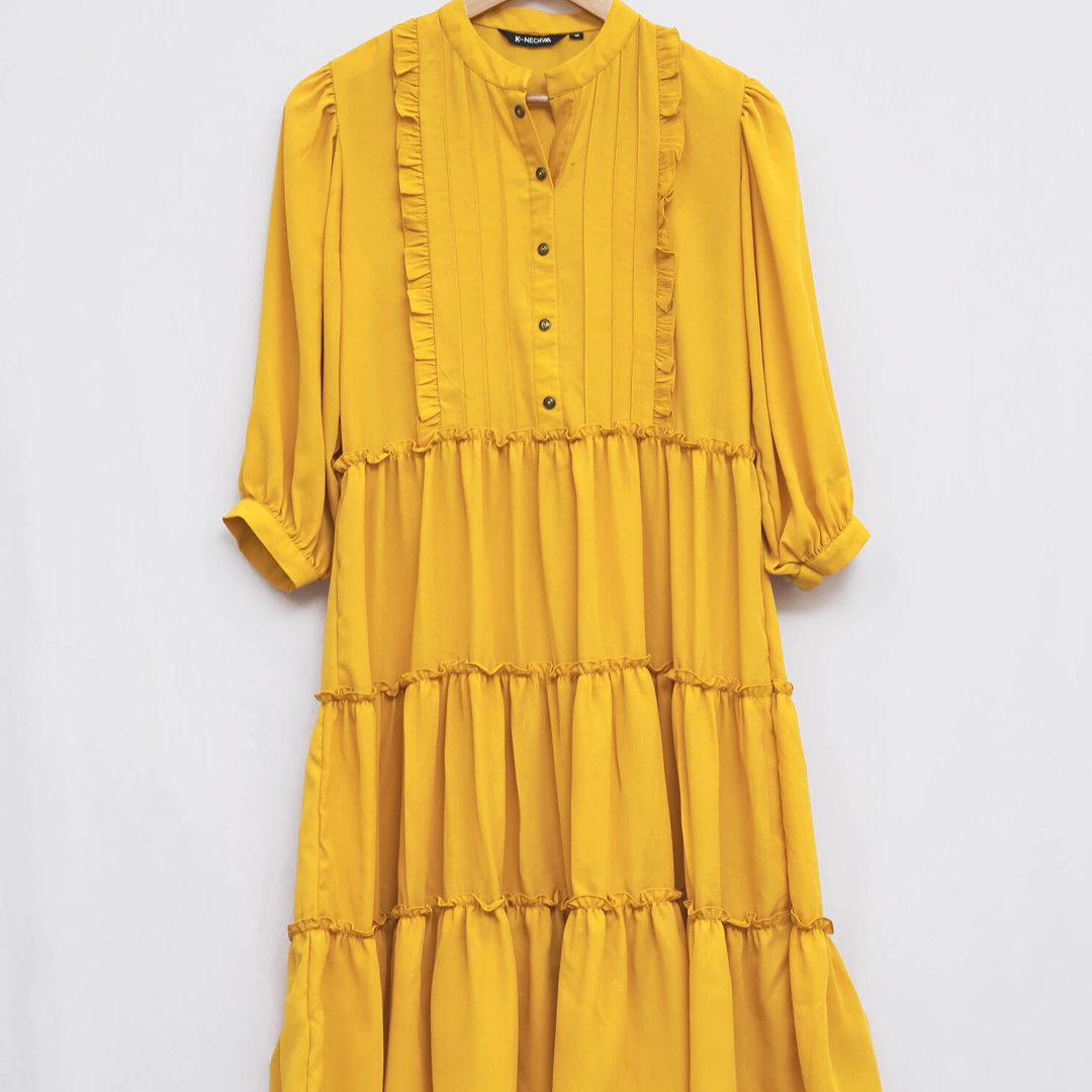 Odette Women Yellow Crepe Indo-Western Dress
