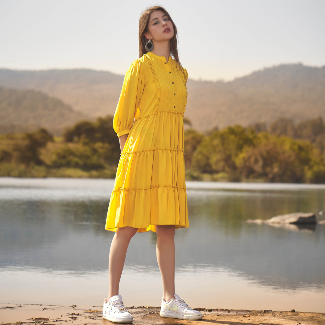 Women Yellow Dress | Cotton Linen Wear | Women Tops | SAINLY