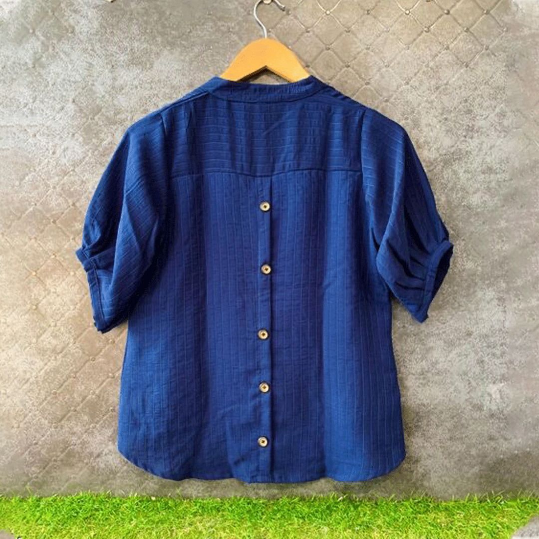 Navy Blue Summer Back Button Handloom Georgette Top